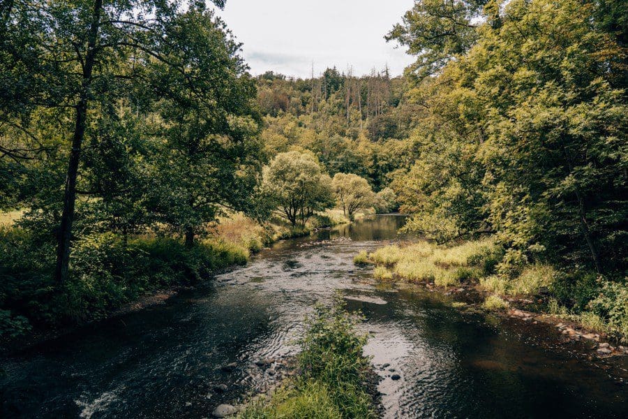 idyllische Nisterlandschaft Über die Nister